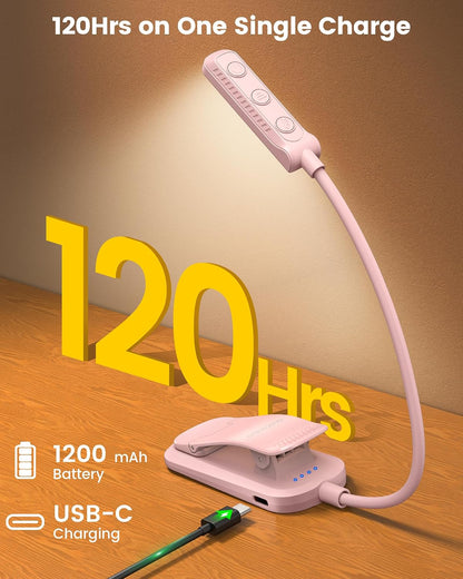 Glocusent 13 LED Reading Lights for Books in Bed, Eye-Caring Rechargeable Book Light 3 Amber Colors & Stepless Dimming, 120 Hrs Runtime, Travel Clip on Reading Lamp, Gifts for Book Lover Men Women Kid