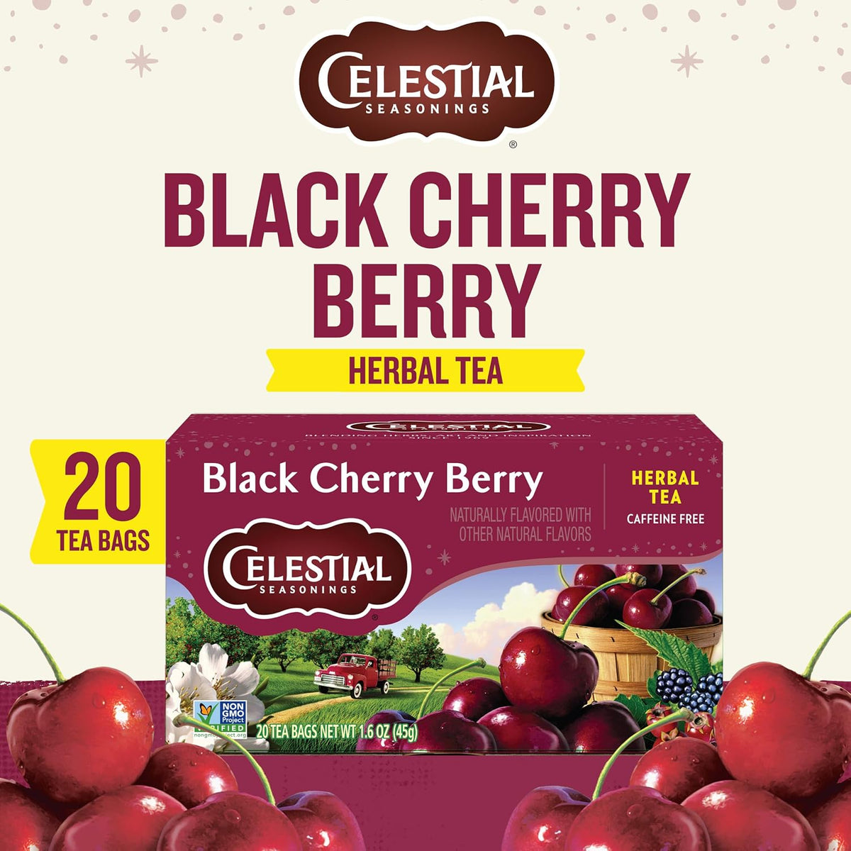 Celestial Seasonings Herbal Tea Bags, Black Cherry Berry, Flavored Tea Bags, 20 Count (Pack of 6)