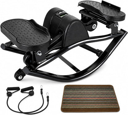 Lhanel Rock Stepper for Home Workout, Low-Impact Side Stepper with Resistance Bands, Side-to-Side Mini Stepper for Cardio, Weight Loss & Full Body Exercise