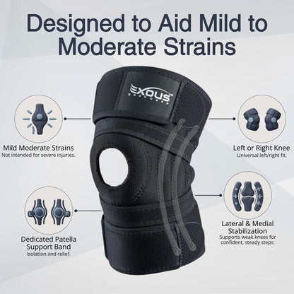 Knee Brace for Women & Men, Knee Support for Men – Patented 4-Way Adjustable Wraparound Support, Dual Side Stabilizer for Patella Stability
