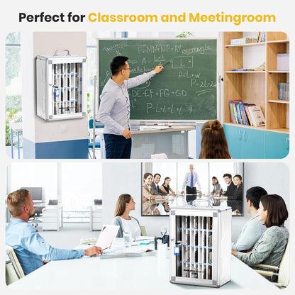 Glosen 24 Slots Cell Phone Locker, Portable Phone Storage Cabinet [Wall Mounted] [Aluminum Alloy] Cellphone Lock Box with Key & Handle for School Classroom Office Exam (Black)