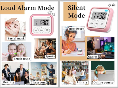 Timer, Kitchen Timers for Cooking Classroom Timer for Kids Teachers Magnetic Digital Timers 2 Pack, Black
