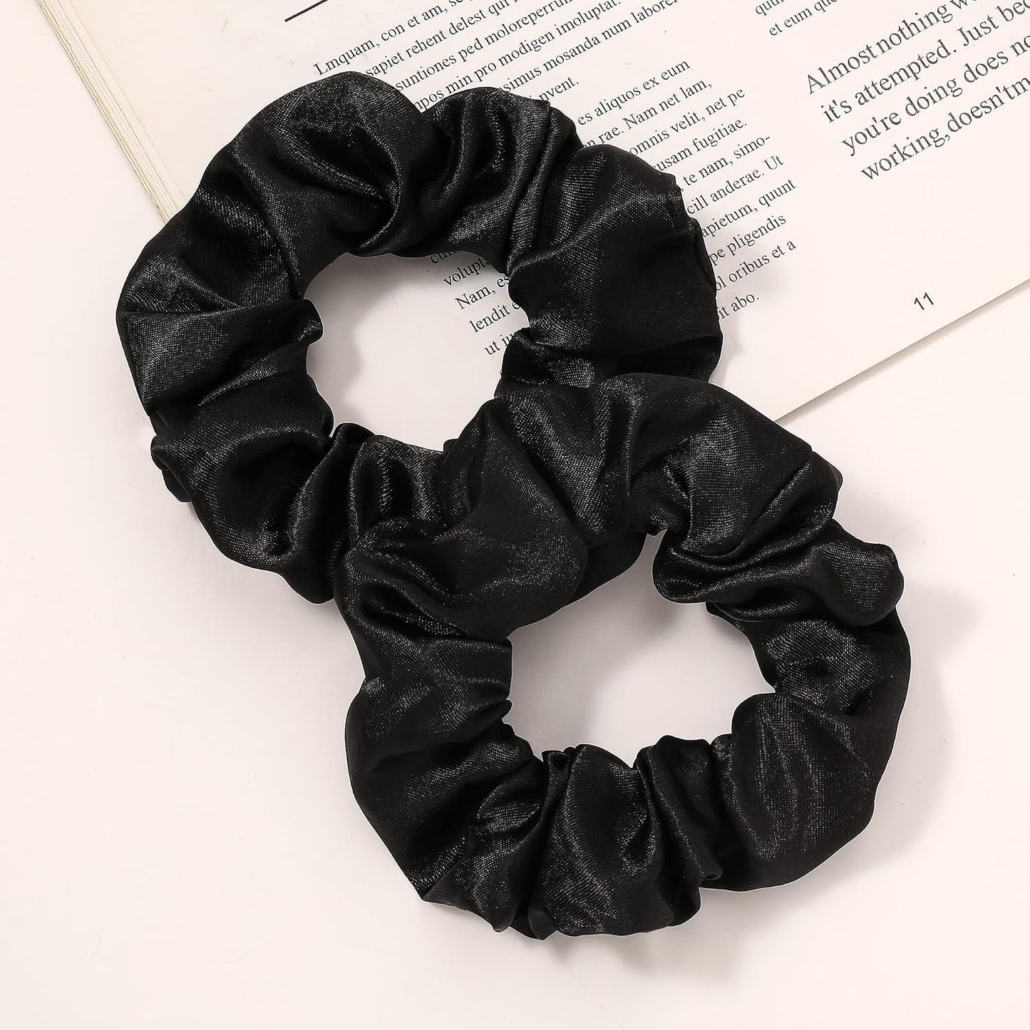 16 Pcs Scrunchies for Women - Black Satin Silk Scrunchies for Girls Hair Ties Elastics Bands Ponytail Holder Hair Accessories