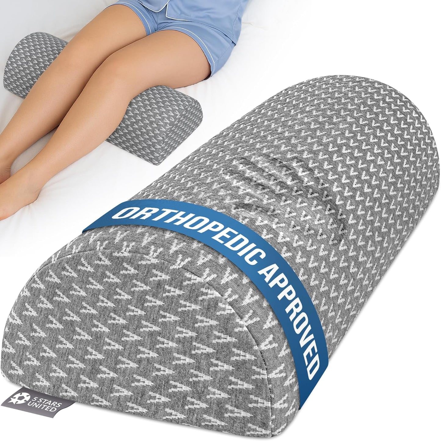 5 STARS UNITED Knee Pillow for Back Sleeping – Half Moon Bolster Pillow for Legs, Under Knee Pillow for Sleeping on Back, Memory Foam Leg Pillow for Back Pain, Gray