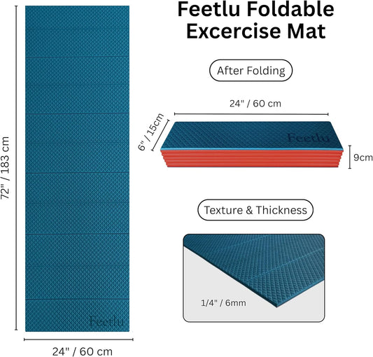 Foldable Yoga Mat, 72" x 24", 6/8/10/12mm