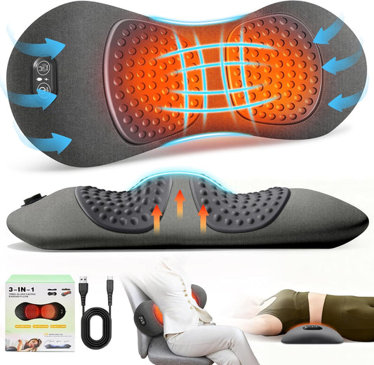 3-in-1 Electric Lumbar Support Pillow,Triple Fusion Back Massager with Heat,Vibration&Traction,Back Support Pillow for Bed and Chair,Lumbar Support Pillow for Lower Back Pain Relief&Spine Support-Gray
