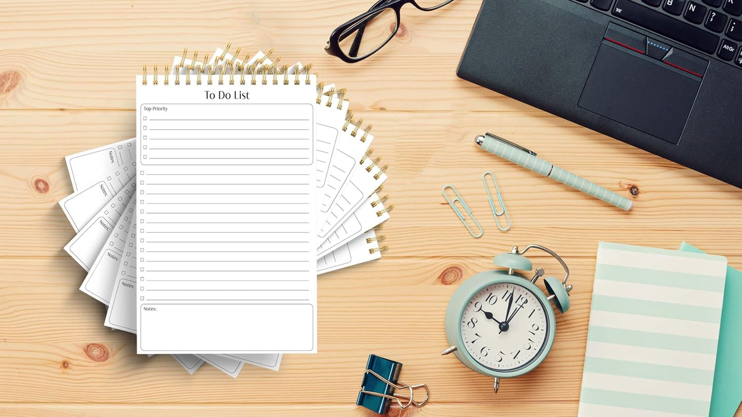 Better Office Products To Do List Mini Notepads, 5.5" x 8.5", Planning Note Pads, 50 Sheets Per Pad, Double Wire Spiral, Daily Agenda Productivity Checklist Organizer (6 Pack)