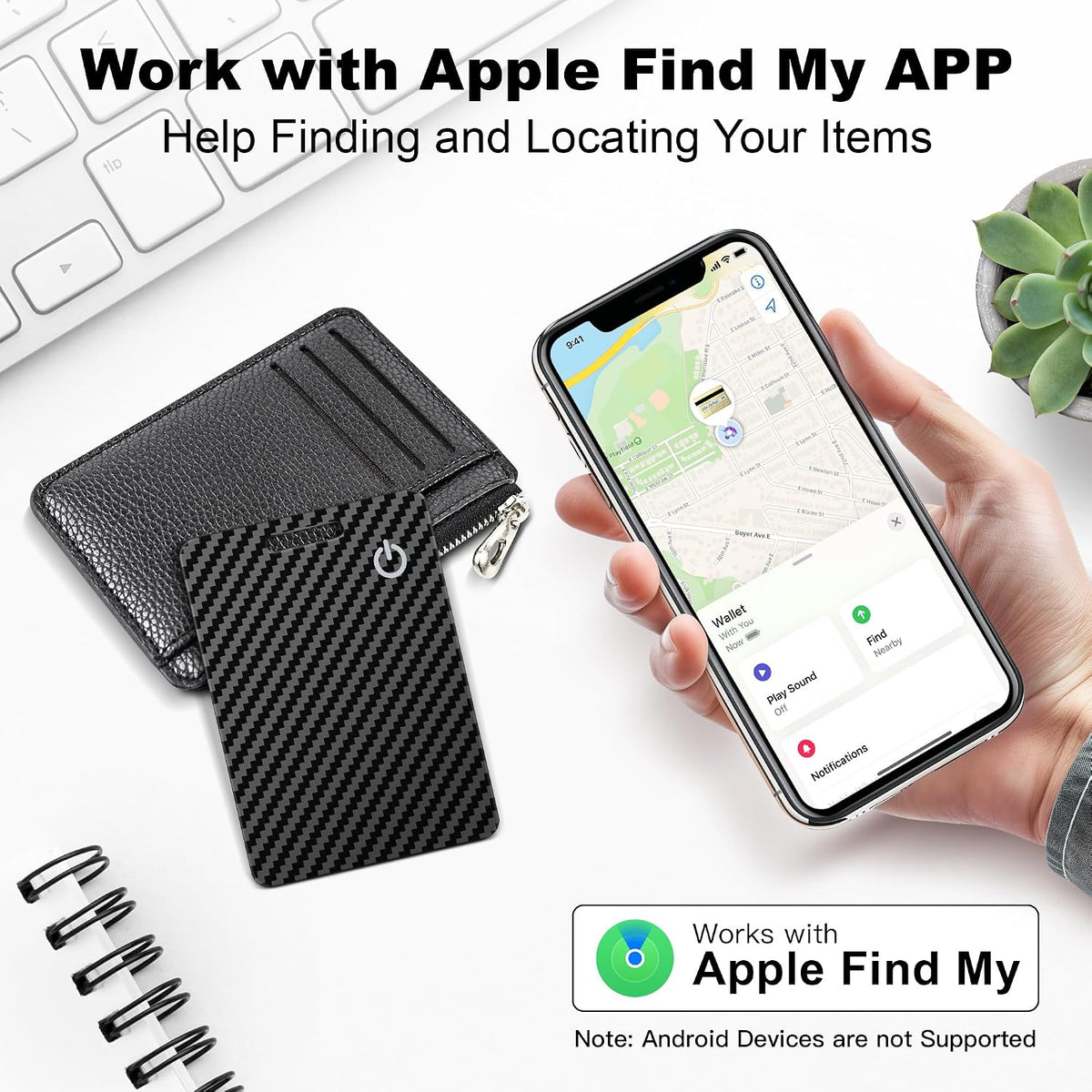 Wallet Tracker Card, Rechargeable, Works with Apple Find My