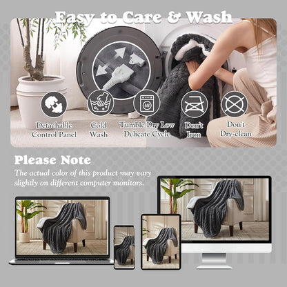 Heated Throw Blanket - Fast Heating 3D Jacquard Electric Heated Blanket, Cozy Heating Blanket with 6 Heating Settings & 4 Hours Auto-Off, Machine Washable, 50"x60", London Grey