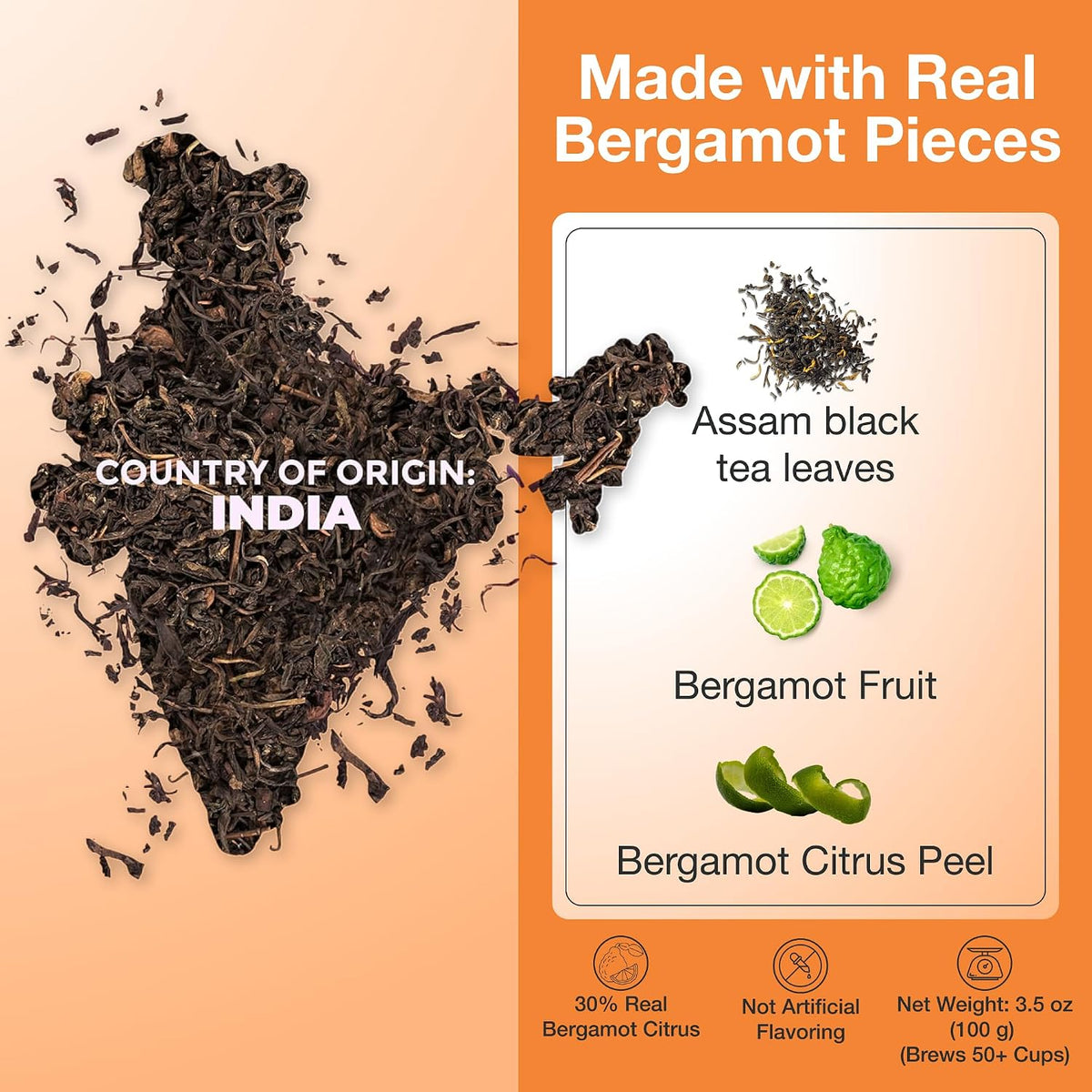Zi Chun Earl Grey Tea Loose Leaf with Real Bergamot Fruit Pieces, 3.5oz