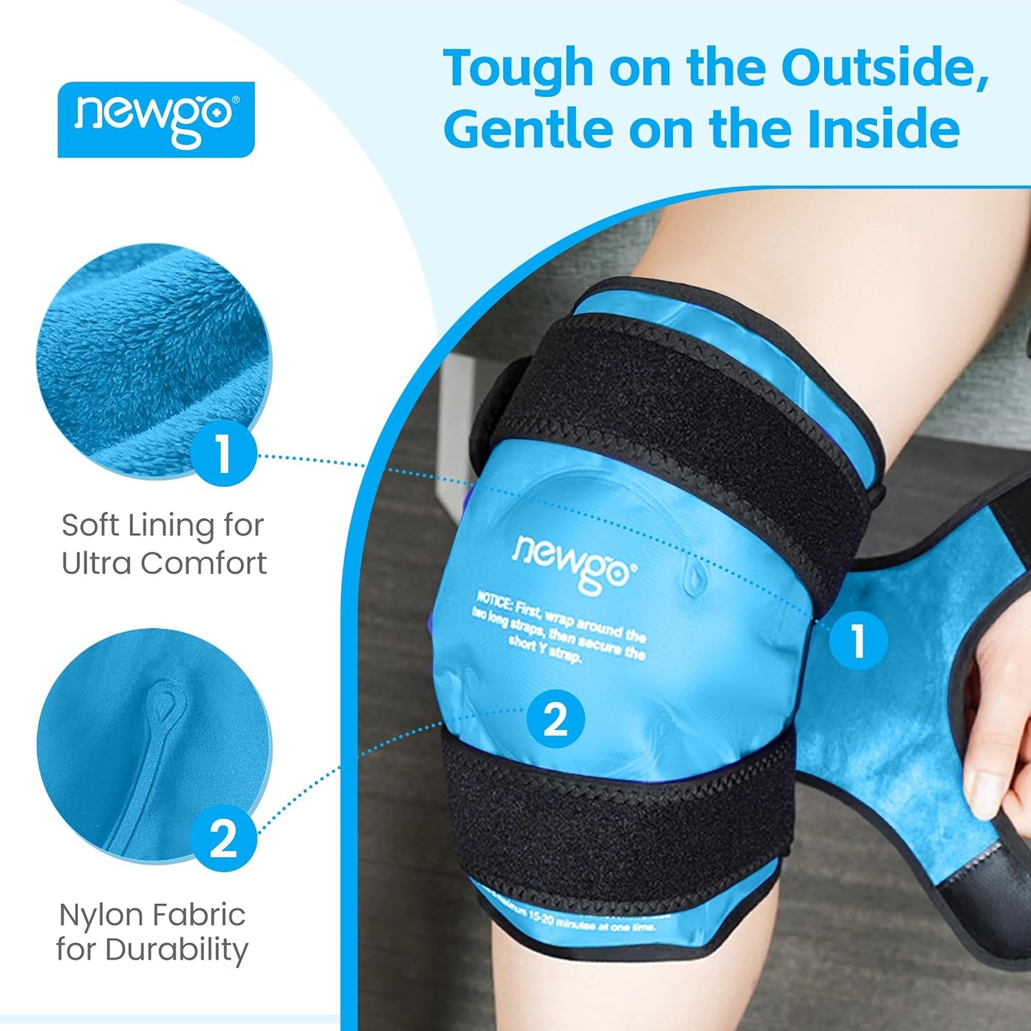 NEWGO Knee Ice Pack Wrap, Ice Pack for Knees Cold Compression Therapy for Knee Replacement Surgery, Arthritis Pain, ACL, Swelling, Sports Injuries (21.7" x 9.8") - Blue