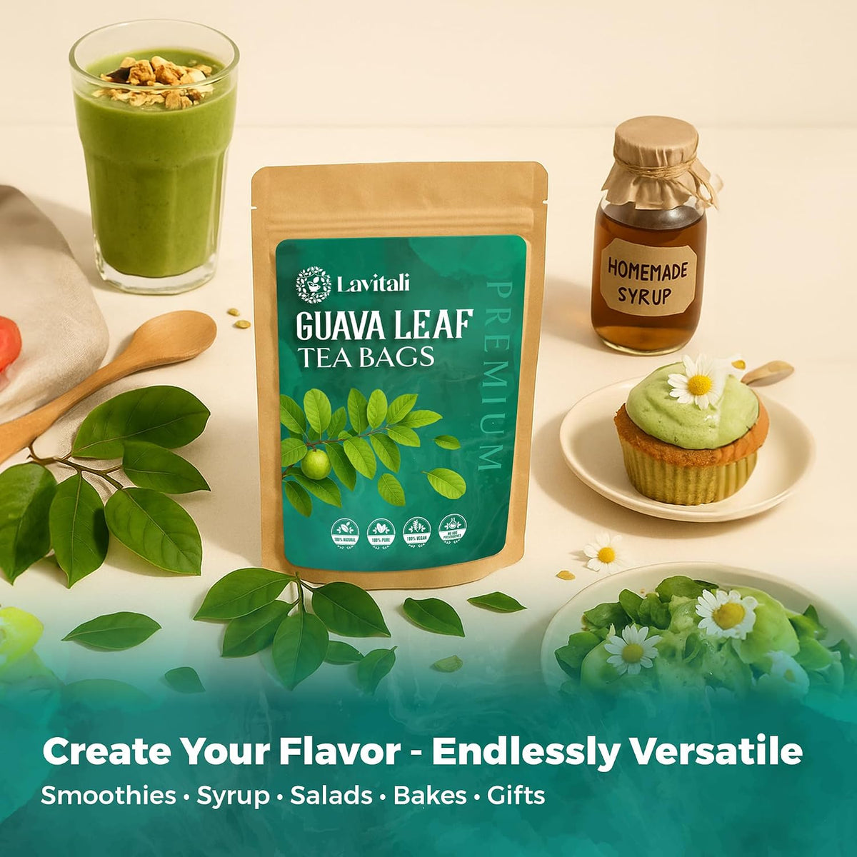 Lavitali, Guava Leaves Tea | 120 tea bags, 100% Pure Herbal Tea | Caffeine-Free, No Sugar, Eco-Friendly Filter Bags | Daily Natural Botanical, Hot or Iced Herbal Infusion