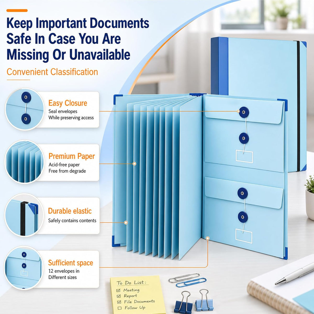 LMADEFLY Important Document Organizer Binder with Labels, Blue