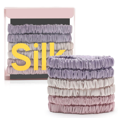 6Pcs Silk Hair Ties 100% Pure Mulberry Silk Scrunchies for Women Girls | No Hair Crease, Anti Frizz, Gentle Hold, No Damage, Black Brown Pink
