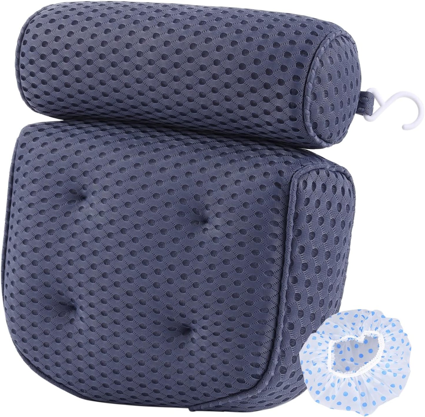 AEROiVi Luxury Bath Pillows for Tub，Bath Pillow Bathtub Pillows for Head and Neck Support Bath Cushion Made from Soft Spacer Mesh Material with Suction Cups,Gray
