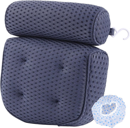 AEROiVi Luxury Bath Pillows for Tub，Bath Pillow Bathtub Pillows for Head and Neck Support Bath Cushion Made from Soft Spacer Mesh Material with Suction Cups,Gray