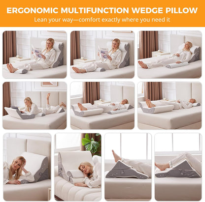 Ruqmuis Wedge Pillow Set for After Surgery, Bed Wedge Pillow, White