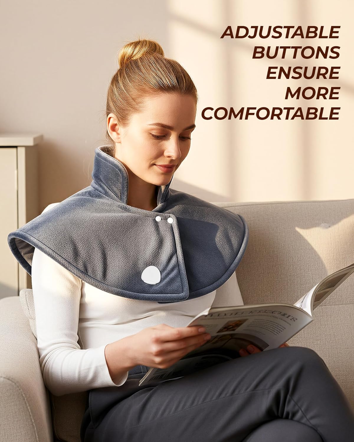 Heating Pad for Neck and Shoulders and Back, Pain Relief Heated Shoulder Wrap with Adjustable Button, 6 Heating Setting and 4 Auto-Off Timer, Gifts for Mom Women Christmas Birthday