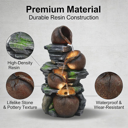 4-Tiered Outdoor Tabletop Water Fountain 17.9”