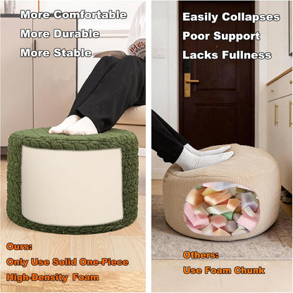 Round Pouf Ottoman Foot Stool 20x14In Ottoman Footrest for Couch Sofa Green