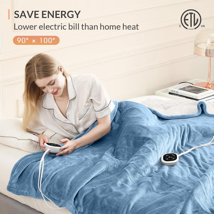 HOMLYNS LuxeHeat Heated Blanket Electric Blanket, Soft Flannel Sherpa Heated Throw, Heating Blanket with 5 Heat Settings, 3 hrs Timer Auto Shut Off (50x60 inches, Purple), Only for 120V Voltage Use