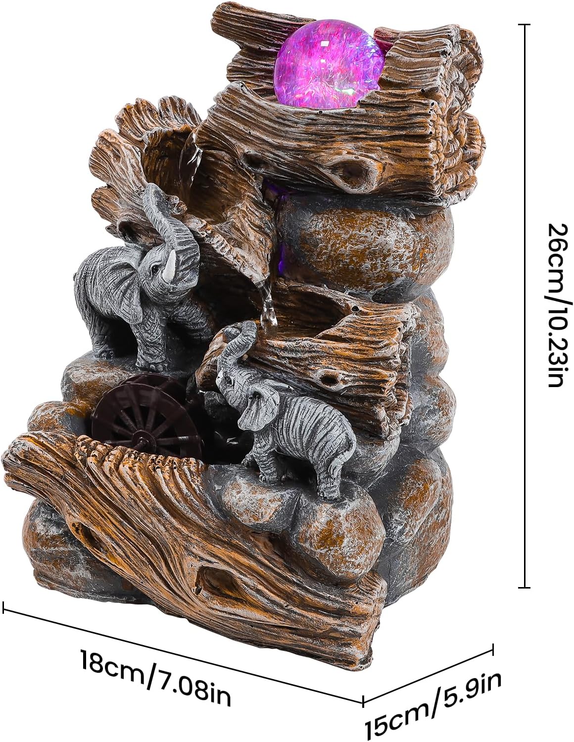 GOESWELL Water Fountain for Indoor Tabletop: Antique Bronze Fairy Statue Tabletop Waterfall with Rotating Crystal Ball for Desk - Small Zen Meditation Decor for Home Office Bedroom Relaxation
