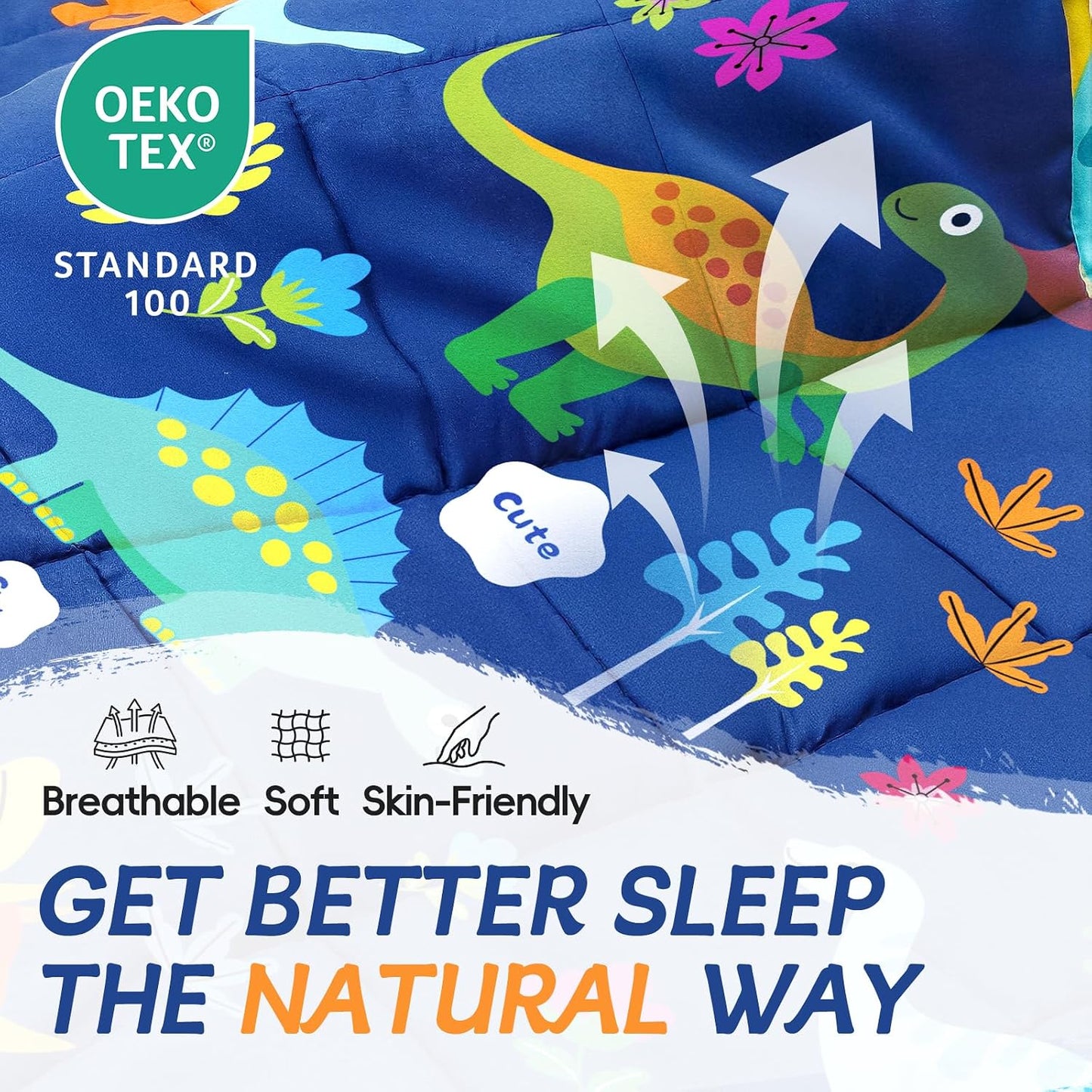ROKDUK Weighted Lap Blanket for Adults Kids, Weighted Lap Pad for Dog Pet 17"x22" 2lbs Small Weighted Blanket for Sleeping Shoulder Back Relaxation Travel Office Blue Dinosaur