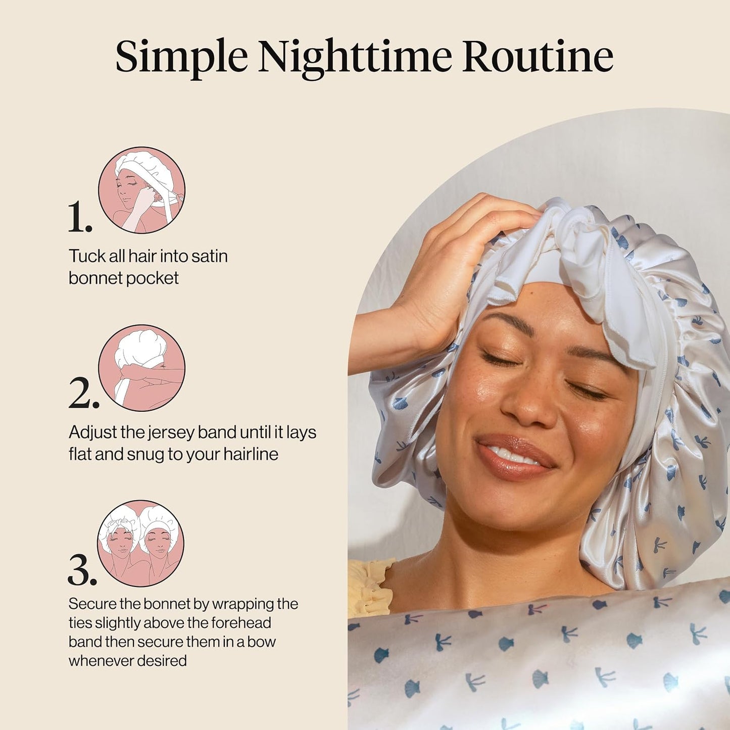 Kitsch XL Satin Bonnet for Sleeping - Softer Than Silk Bonnet For Sleeping Women - Secure Fit, Adjustable, Night Cap For Curly & Textured Hair - Prevents Breakage, Tangles & Thinning - Blush