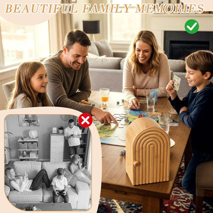 Bamboo Phone Box for Family Time, 6 Phones 3 Slots, Door-Shaped
