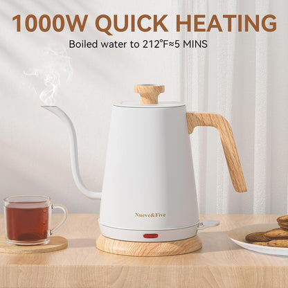 Nueve&Five Gooseneck Electric Kettle with Thermometer, Copper Tea Kettle with Auto Shut-Off,1000W Hot Water Kettle Electric of Stainless Steel,Electric Kettles for,Coffee & Tea