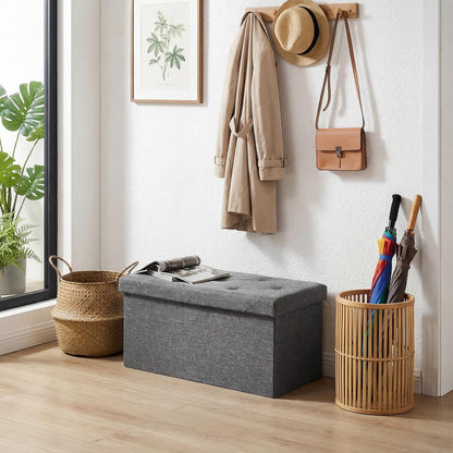 DUMOS 43 Inch Folding Storage Ottoman Bench, Large Hidden Storage Chest with Thicker Foam Padded Seat, End of Bed Foot Rest Stool for Bedroom Living Room Entryway, Load 660 lbs, Grey