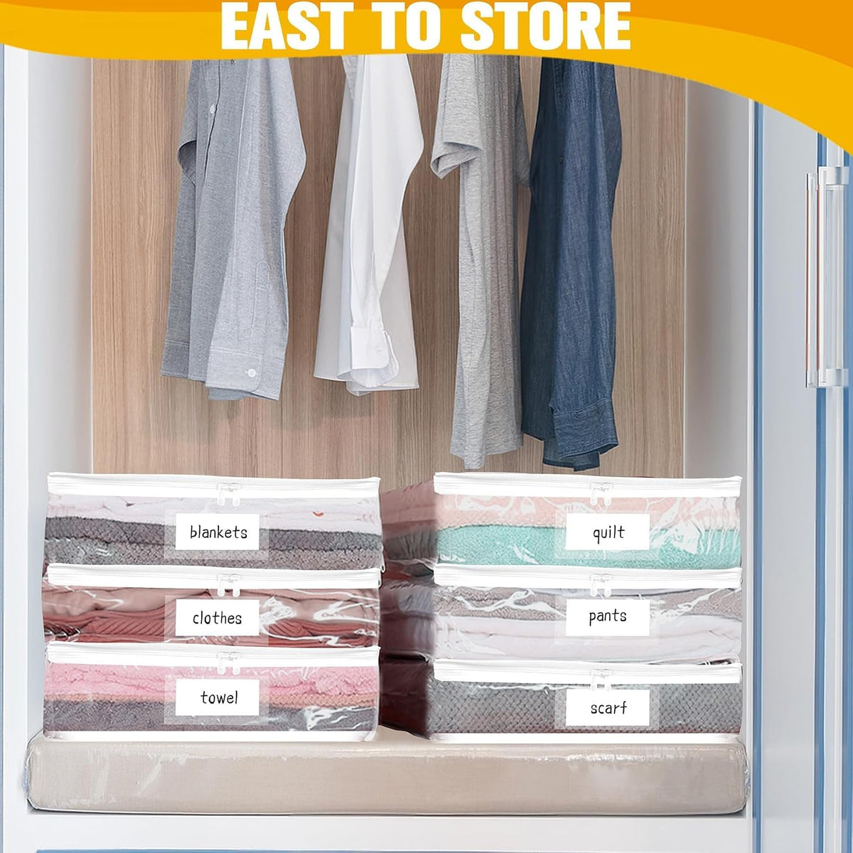 Plastic Storage Bags with Easy-Glide Zipper, Durable Clear Vinyl Zippered Storage Bags for Clothes Sweaters Comforters Blankets Sheets Bedding (15.7 x 13.8 x 3.9 Inch, Transparent White)