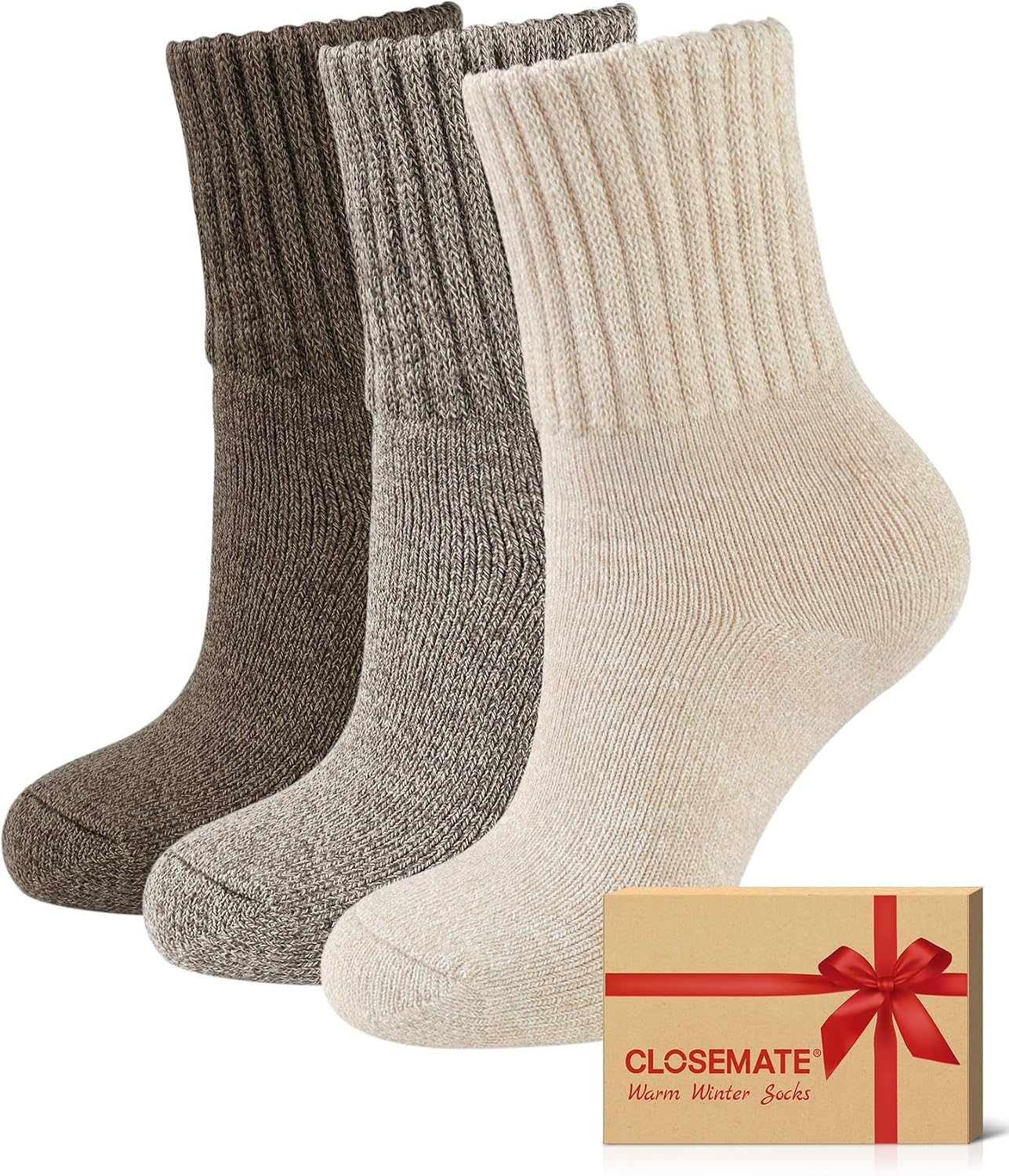 CLOSEMATE Womens Thick Full Cushioned Thermal Warm Boot Socks for Winter 3 Pairs