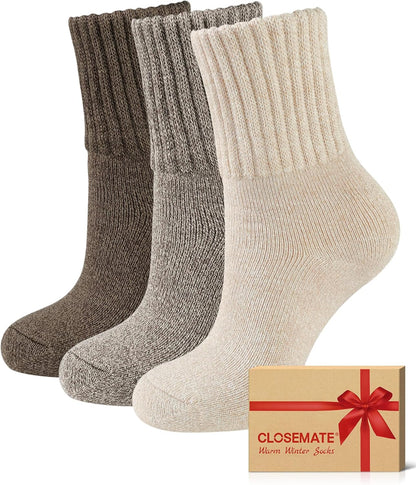 CLOSEMATE Womens Thick Full Cushioned Thermal Warm Boot Socks for Winter 3 Pairs