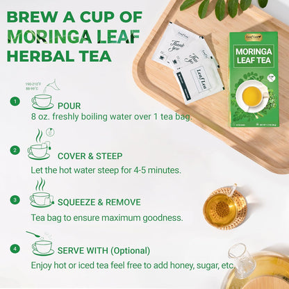 LeafLea Moringa Tea Bags, Pure Moringa Leaf Herbal Tea, 80 Count, 2 Boxes