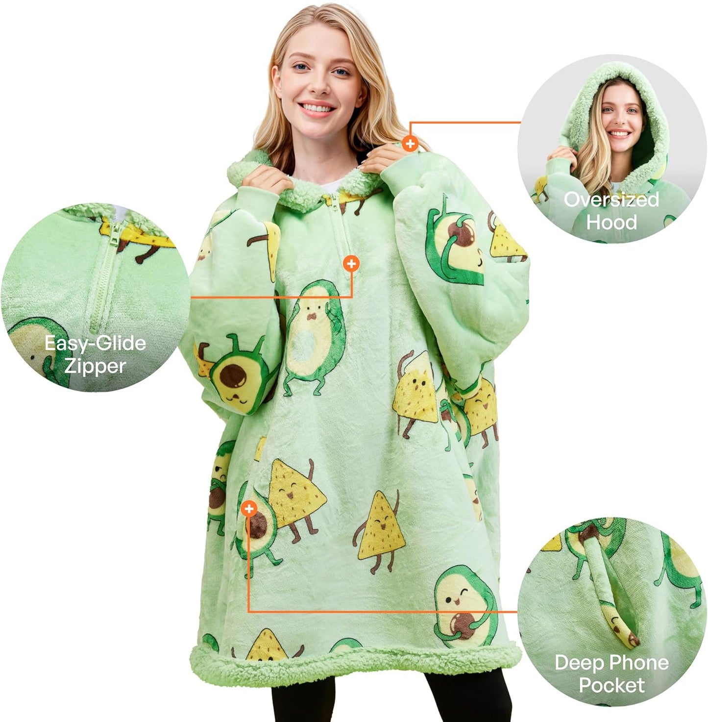 Giggling Getup Wearable Blanket Hoodie for Adults Gifts for Teen Girls Sister Women Sherpa Fleece Printed Hooded Blanket Sweatshirt Warm Cozy with Pocket & Sleeves Beige Cat