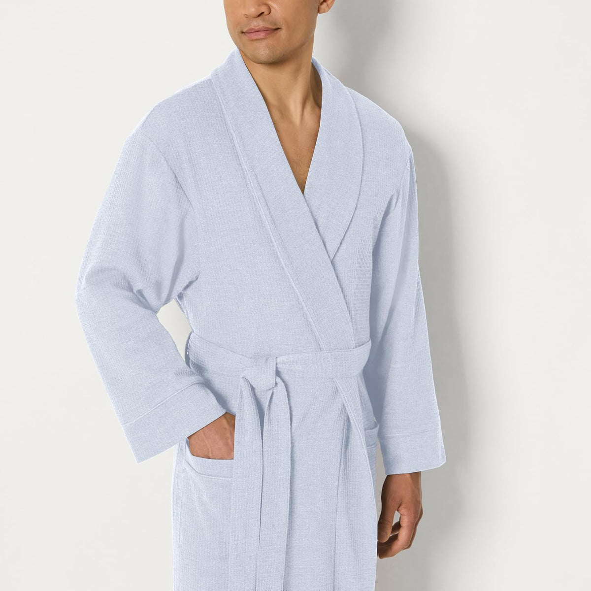 Amazon Essentials Men's Lightweight Cotton Waffle Bath Robe, Mid-Length Loungewear (Available in Big & Tall)