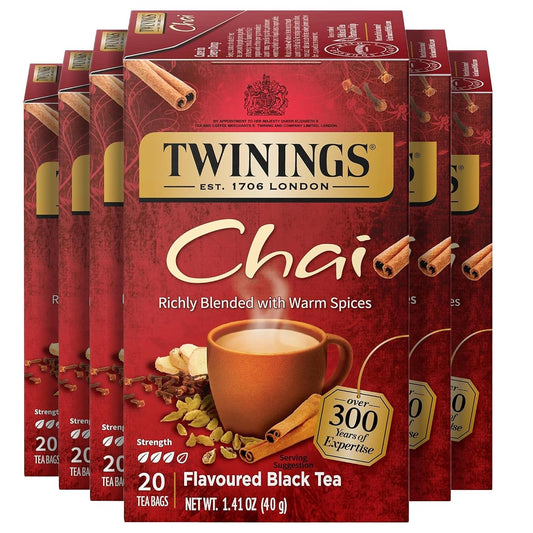 Twinings Chai Spiced Black Tea Bags, 20 CT Box (6 Pack)