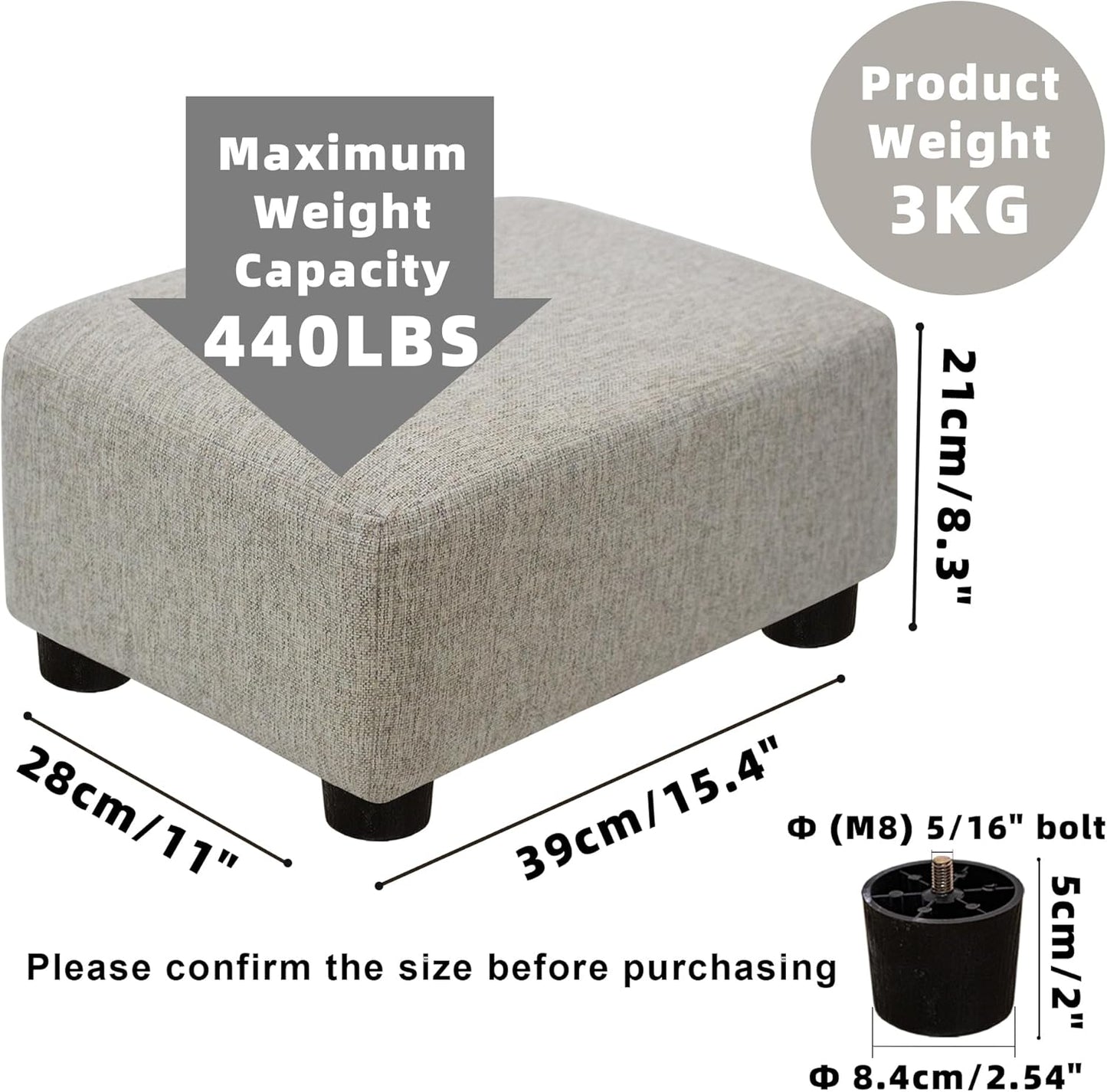 CAROLMADE Small Foot Stool Ottoman Footstool with Legs Under Desk Footrest for Living Room Bedroom and Office,Linen-Grey