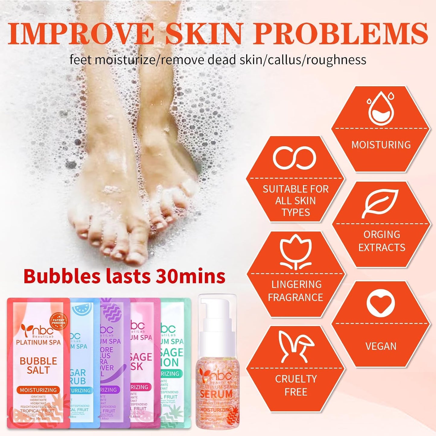 Pedicure Kit Foot Soak Set: Bubble Salt, Sugar Scrub, Massage Mask, Massage Lotion in a Box, 4 Step Foot Spa Kit for Dry Feet, Softens Calluses, Tired Feet（3 Set Lavender) - Colors A