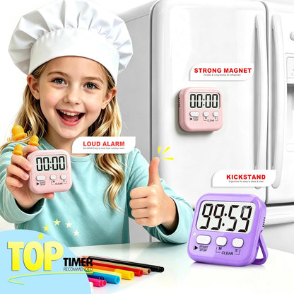 Antonki 2 Pack Digital Timer for Kids, Magnetic Countdown Kitchen Timers for Cooking, Egg, Classroom, Teacher, Exercise, Study, Oven - Battery Included