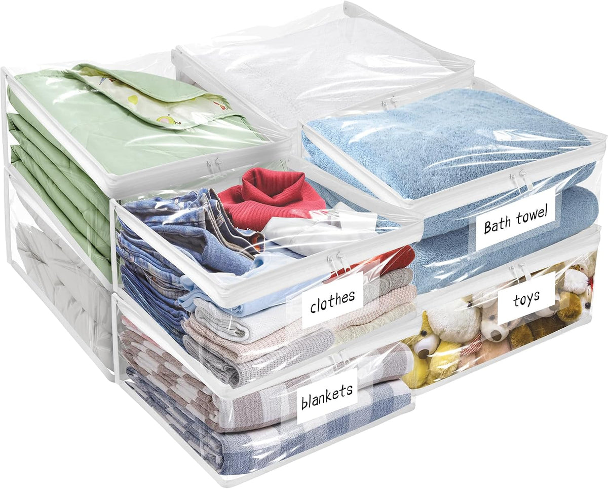 Plastic Storage Bags with Easy-Glide Zipper, Durable Clear Vinyl Zippered Storage Bags for Clothes Sweaters Comforters Blankets Sheets Bedding (15.7 x 13.8 x 3.9 Inch, Transparent White)