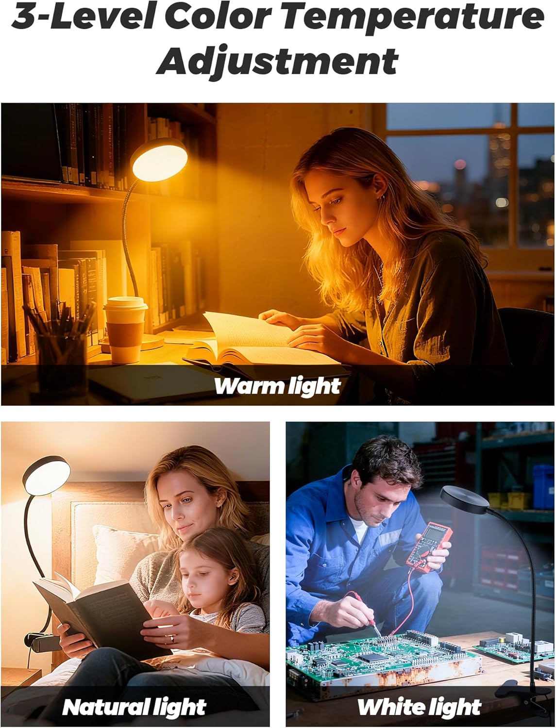Clip on Light,10 RGB Colors+10 Brightness Small Desk Lamp with Clamp Light