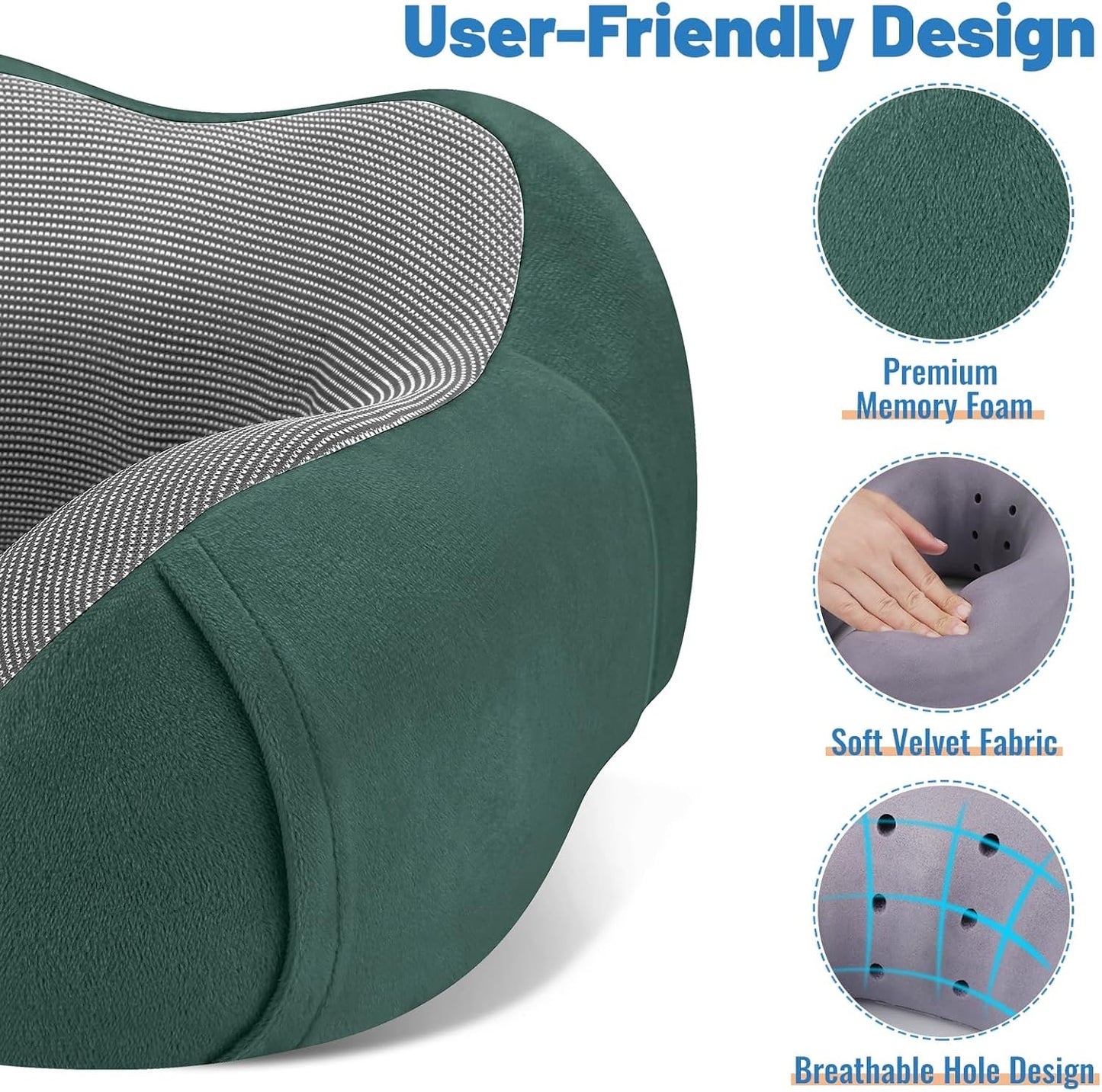 CloudBliss Travel Pillow for Airplane, Memory Foam Neck Pillow for Travel, Compact Flight Pillow with Eye Mask, Earplugs, Carry Bag, Travel Neck Pillow for Long Flight Sleep, Plane Accessories, Black