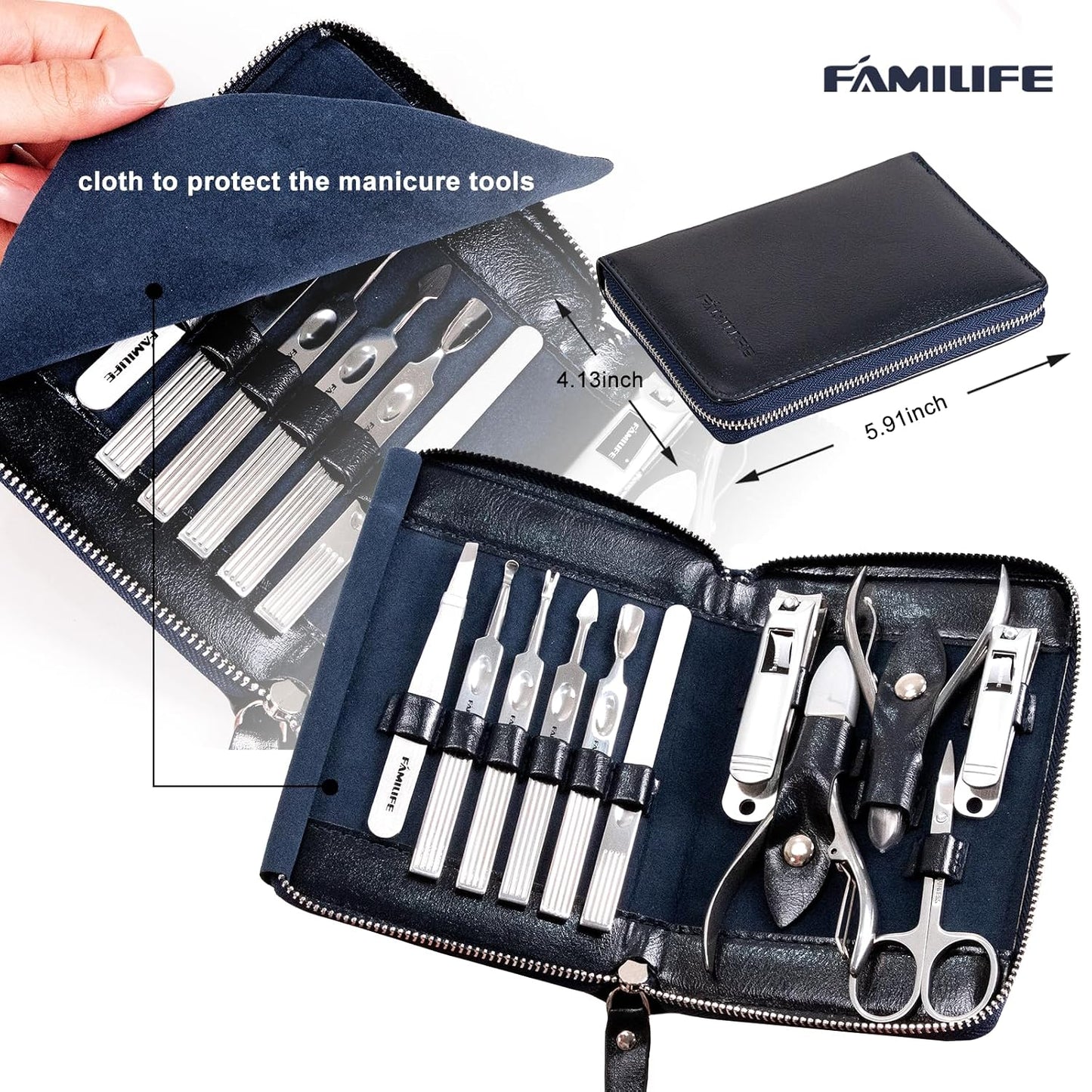 FAMILIFE Gifts for Women, Manicure Set Professional Manicure Kit 11 in 1 Nail Kit Nail Clippers Tools Stainless Steel with Rose Gold Leather Case Travel Sets