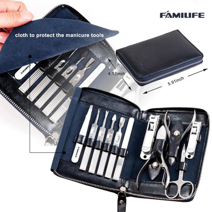 FAMILIFE Stainless Steel Manicure Set 11-in-1 Professional Nail Clipper Kit