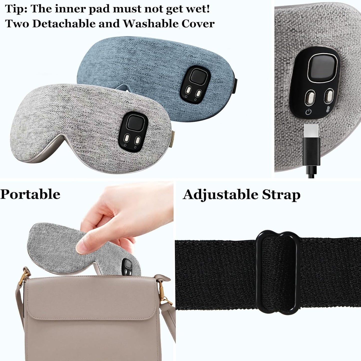 Heated Eye Masks for Dry Eyes, FSA-HSA Eligible，EyeRelief, Improved Sleep, Washable Eye Heating pad for Travel Removable for Cleaning and 2 Replaceable Shell, 4-Level Timing and Temperature (Gray)