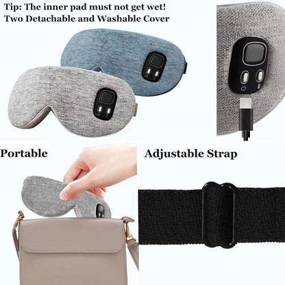 Heated Eye Masks for Dry Eyes, FSA-HSA Eligible，EyeRelief, Improved Sleep, Washable Eye Heating pad for Travel Removable for Cleaning and 2 Replaceable Shell, 4-Level Timing and Temperature (Gray)