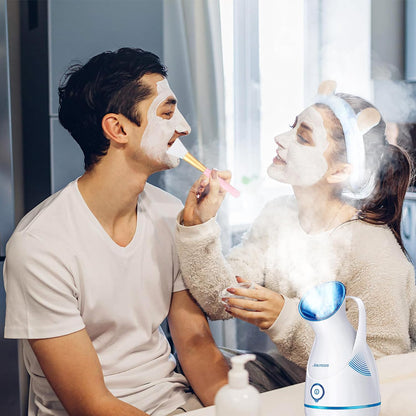 Amconsure Facial Steamer - Nano Ionic Face Steamer Warm Mist Steamer for Home Sauna SPA, Humidifier for Face Steamer for Deep Cleaning Unclogs Pores Sinuses - Bonus 5 Piece Stainless Steel Skin Kit