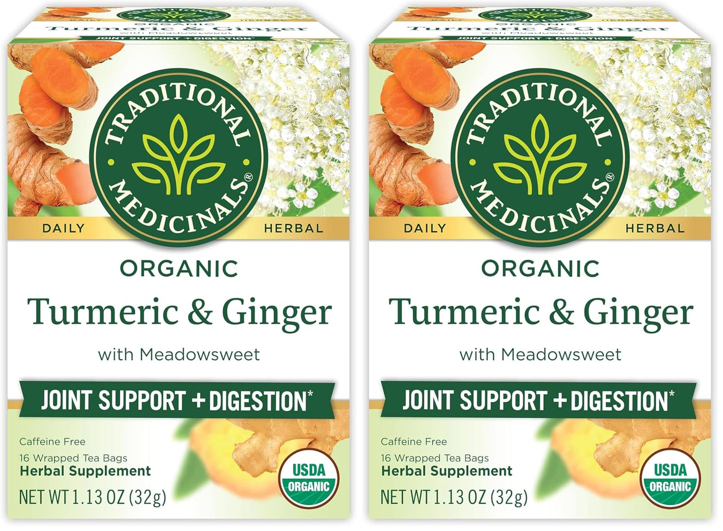 Traditional Medicinals Tea Turmeric Meadowsweet & ginger,16 count.